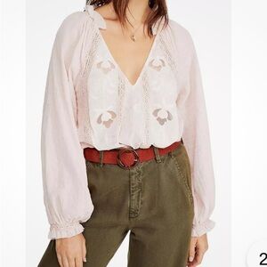Free People Pink Lace Blouse